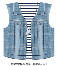 Casual denim vest print for kids t shirt vector illustration