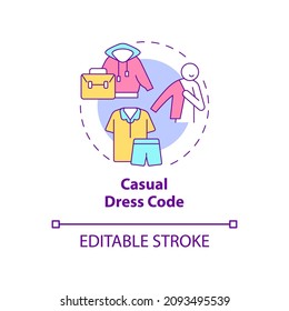 Casual dress code concept icon. No dressing rules. Everyday garments abstract idea thin line illustration. Isolated outline drawing. Editable stroke. Roboto-Medium, Myriad Pro-Bold fonts used