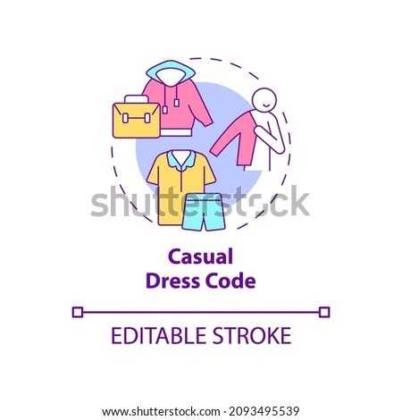 Casual dress code concept icon. No dressing rules. Everyday garments abstract idea thin line illustration. Isolated outline drawing. Editable stroke. Roboto-Medium, Myriad Pro-Bold fonts used