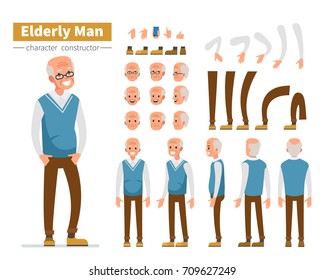 Casual elderly man character constructor for animation. Flat style vector illustration isolated on white background.
Casual elderly man character constructor for animation. Flat style vector illustration isolated on white background.