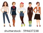 Casual fashion for cute woman on white. Cartoon teenage girl in everyday dress vector illustration