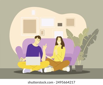 Casual And Friendly Conversation Between Man And Woman. Friends Or Colleagues Male Female Characters Engaged In Communication, Suggesting Good Rapport. Cartoon People Vector Illustration