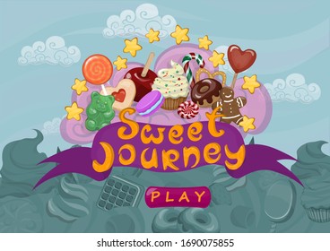 Casual game title screen with candies
