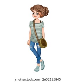 Menina casual com conjunto de vetores de bolsa.