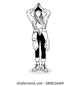 Casual girl style in black and white vector with white background