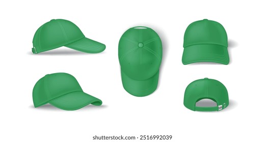 Casual green baseball cap mockup template vector illustrations