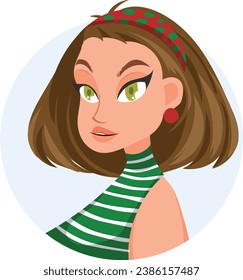 Casual green red chrismast illustration of women in casual clothes and beauty. Female characters in a flat style. Portrait avatar user profile for social media beautiful girl pretty expression 