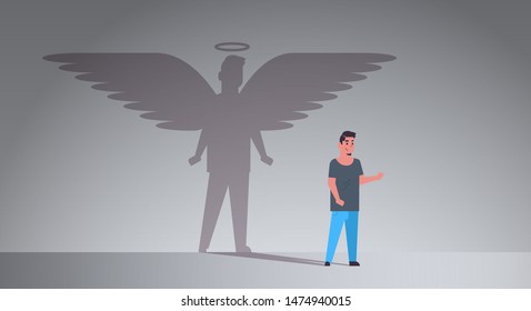 casual guy with shadow of angel imagination aspiration concept male cartoon character standing pose full length flat horizontal