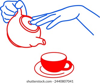 Casual Hand Holding Teapot Over Cup of Tea Vector Illustration