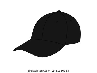 Gorra casual, gorra de béisbol aislada sobre fondo blanco. Negro hermoso sombrero, cabeza que usa para la protección solar. Ilustración plana de sombrero de visera, ropa de verano de moda. Ilustración vectorial