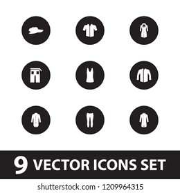 Casual icon. collection of 9 casual filled icons such as jacket, pants, woman pants, baseball cap, singlet. editable casual icons for web and mobile.