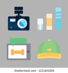 casual icon set. vector set about photo camera, graphic, cap and virtual reality icons set.