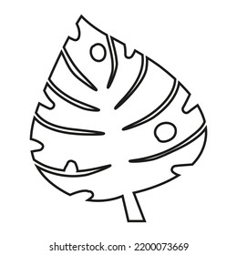 Casual leaf in a single black line with holes, decorative art, isolated object, botanical vector illustration, decorative print.