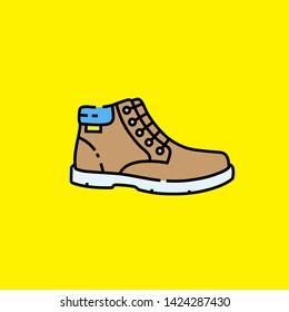 Casual leather boot line icon. Mens winter fashion shoes isolated on yellow background. Vector illustration.