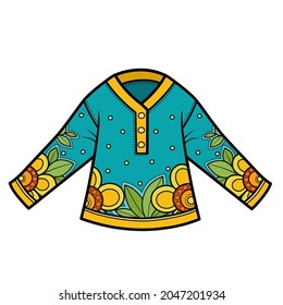 Casual long sleeves embroidered tunic for girls color variation for coloring page on white background