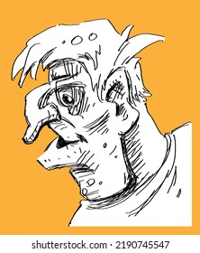 Casual male portrait of a criminal man character, which is dangerous gangset . Hand drawn, doodle style, sketch illustration.