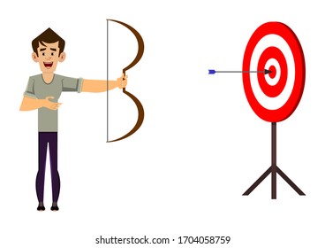casual man cartoon character arching in business profit target