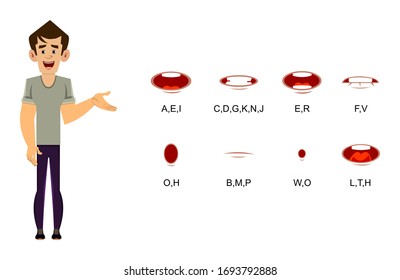 Casual Man Cartoon Character With Different Lip Sync For Design, Motion Or Animation