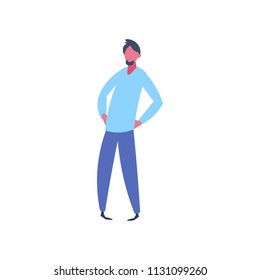 casual man character akimbo pose isolated male cartoon full length flat vector illustration