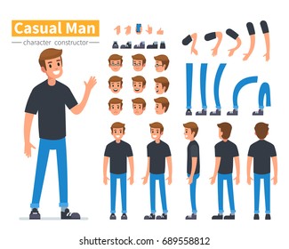 Casual man character constructor for animation. Flat style vector illustration isolated on white background. Casual man character constructor for animation. Flat style vector illustration isolated on white background.