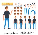 Casual man character constructor for animation. Flat style vector illustration isolated on white background.  