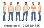 Casual man character standing in different poses.