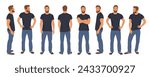 Casual man character standing in different poses.