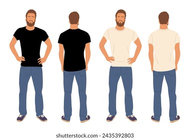 Casual man character tshirt mockup front, back.