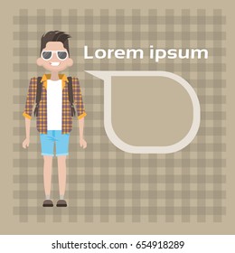 Casual Man Chat Bubble Copy Space Media Communication Social Network Flat Vector Illustration
