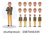 Casual man ,Front, side, back view animated character. Flat Vector Character creation set with various views, Cartoon style, flat vector illustration. Emotion.