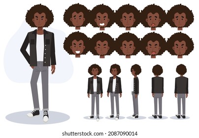 Casual man ,Front, side, back view animated character. Flat Vector Character creation set with various views, Cartoon style, flat vector illustration. Emotion.