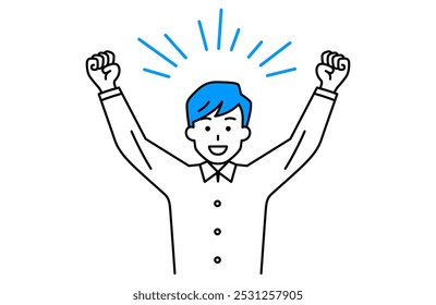 Casual man happy with hands up
