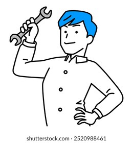 Casual man holding a wrench
