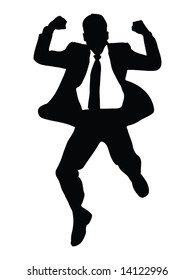casual man jumping of joy illustration - silhouette isolated over a white background