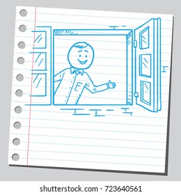 Casual man looking through window