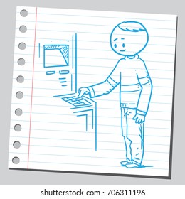 Casual man operating on ATM machine