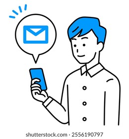 Casual man receiving an email on his smartphone
