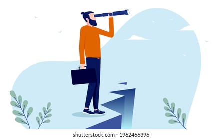 Casual man searching for work and career opportunities - Man with binocular in search for business on white background. Vector illustration.