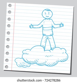 Hombre casual parado en las nubes
