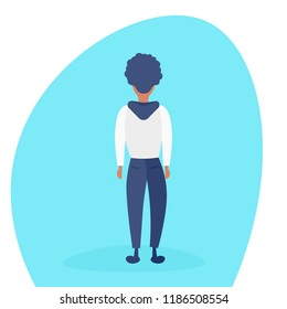 casual man standing pose rear back view male cartoon character flat full length vector illustration