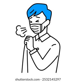 Casual man wearing a mask and coughing