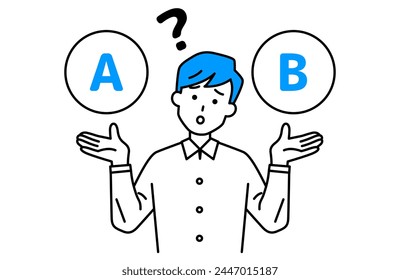 A casual man who is confused between two options, A and B.