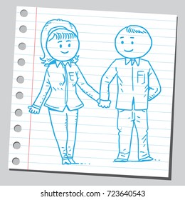 Casual man and woman holding hands