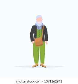 casual mature man standing pose smiling senior gray hair person wearing trendy clothes male cartoon character full length flat white background