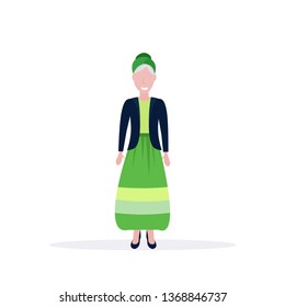 casual mature woman standing pose smiling senior lady wearing trendy clothes female cartoon character full length flat white background