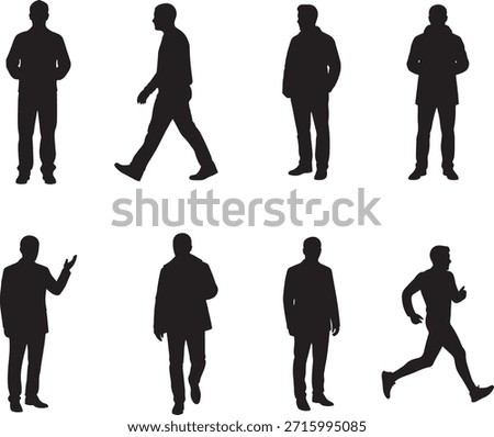 Casual Men Standing Walking Running Silhouette Vector Set