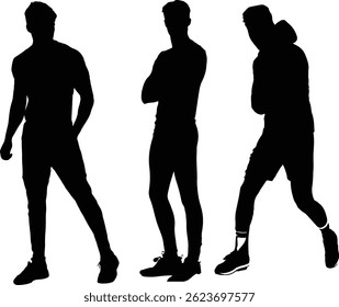 Casual Men's Poses Silhouettes Vector Set