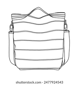 Casual Messenger Bag Top Handle Tote Cross body Bags Arte de línea, contorno Vector doodle ilustración vista frontal, aislado sobre fondo blanco