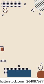 Casual minimalist background with abstract geometric shapes, dots, and lines on a light beige. Suitable for creative marketing, social media posts, or modern invitations, offering a friendly