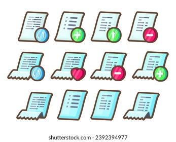 Casual office document icons for your app. Bright remarkable UI elements. Contracts, favorites, checklist, add, remove, update and others. Nice vector UI illustration for your business.